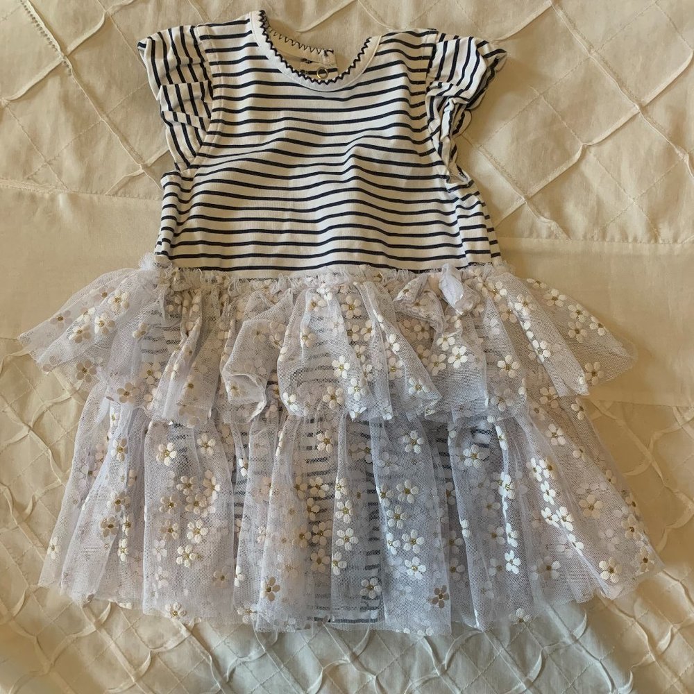 Navy and White Striped Tulle layered dress